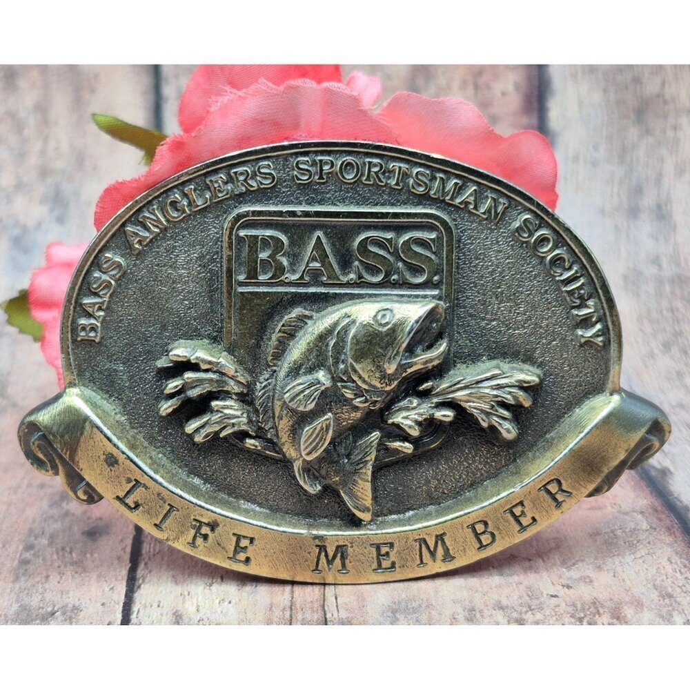 Bass Anglers Sportsman Society Belt Buckle Lifetime Life Member Fishing Brass